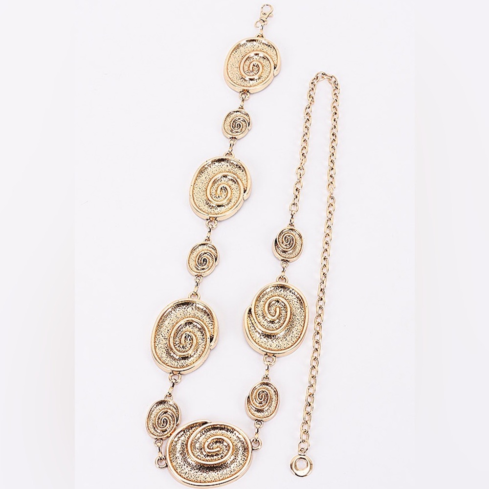 Gold or Silver Spiral Shell Charm Chain Waist Statement Belt - Picture 6 of 7